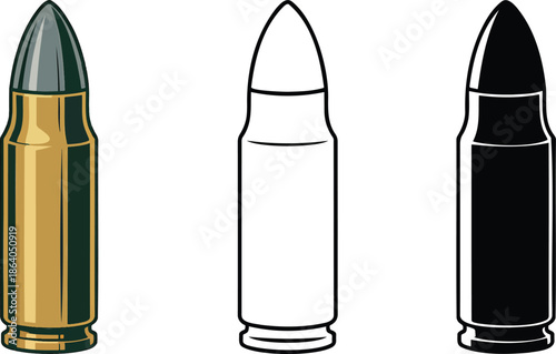 Bullet silhouette & Outline and illustration set isolated on transparent background