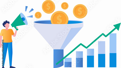 Announcing financial growth a funnel leading to success and increased revenue
