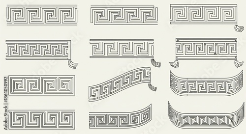 Greek Key Patterns in Black and White Line Art