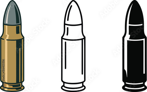 Bullet silhouette & Outline and illustration set isolated on transparent background