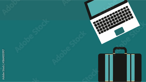 Digital Nomad Lifestyle Concept Vector Illustration with Laptop and Suitcase in a Modern Flat Style on White Background for 2026 Travel Trends