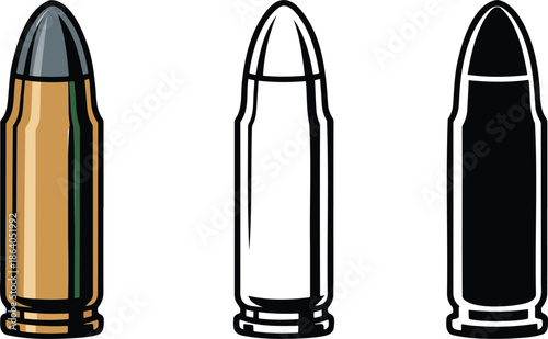 Bullet silhouette & Outline and illustration set isolated on transparent background