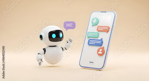 AI Chatbot Robot Smartphone Messages Digital Support Copy Space