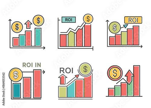 Colorful depiction of Return on Investment showing different growth trends, chart examples