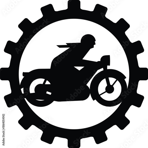 Vector illustration of a male biker riding a motorcycle and bicycle in silhouette, showcasing extreme sport speed and motocross action with a rider jumping his motor cycle