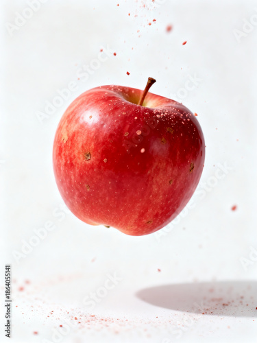 Floating Fresh Red Apple on White Background