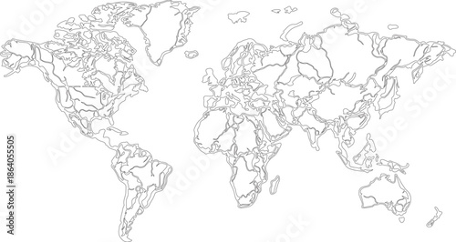 hand drawing world map sketch art vector silhouette or line of world map