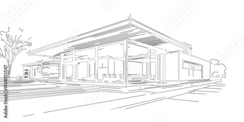 sketch of building or silhouette vector sketch art of luxury apartments or building with geometric lines.
