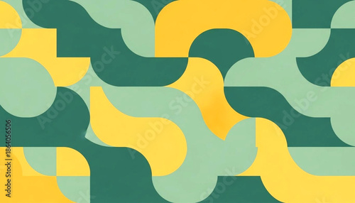 Vibrant Geometric Pattern with Interconnected Shapes in Yellow and Green