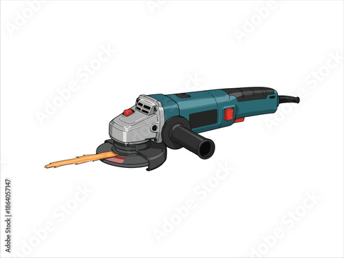 Illustrated Power Tool Angle Grinder on White Background