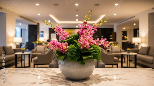 Elegant Floral Arrangement on Table in Modern Lobby Interior Design