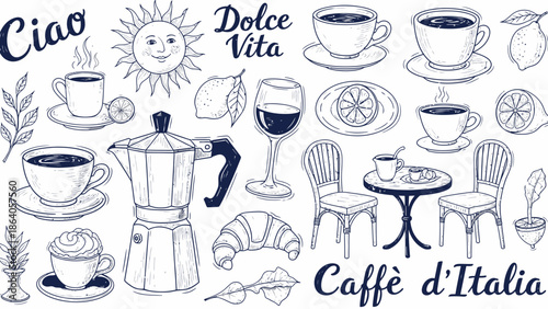 Cafe Coffee Doodle Illustration Set – Hand Drawn Coffee Shop Vector Collection