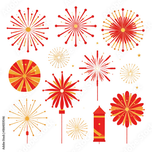 Festive Firework Displays A Collection of Vibrant Vector Illustrations for Celebrations