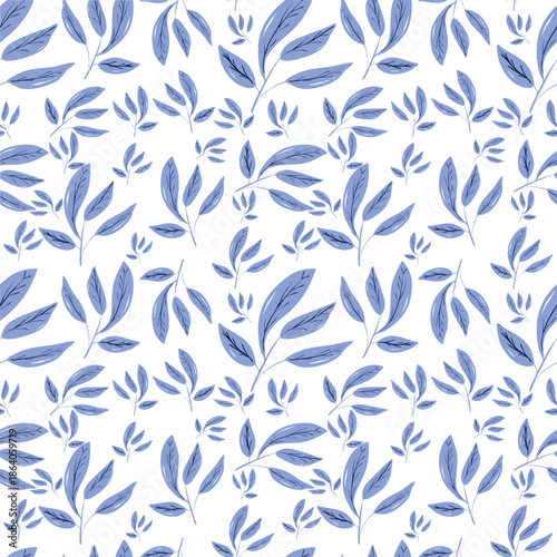 seamless pattern blue leaves