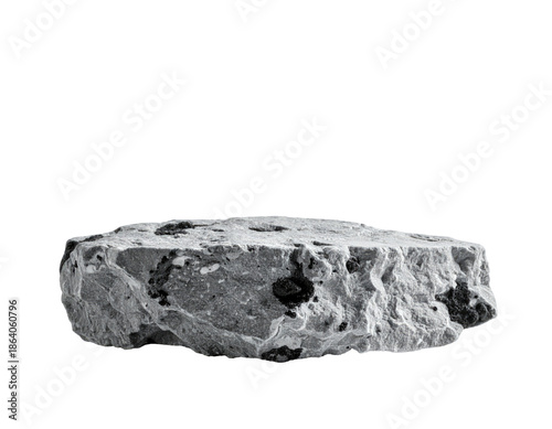 Close-up grayscale image showing a chunk of textured, irregular rock with dark specks