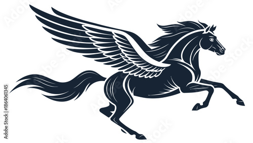 Majestic winged horse in dynamic motion with flowing mane