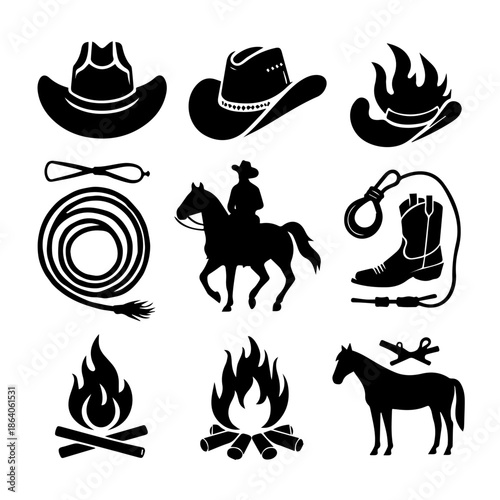 silhouette of cowboy elements, silhouette of cowboy elements set