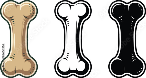 Dog bone silhouette & Outline and illustration set isolated on transparent background