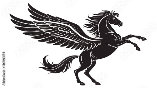 Majestic winged horse in mid-gallop with flowing mane