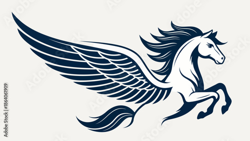 Majestic winged horse in motion with flowing mane