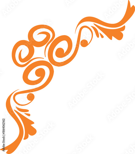 Elegant orange flourish creating a sophisticated corner design, ideal for embellishing various projects