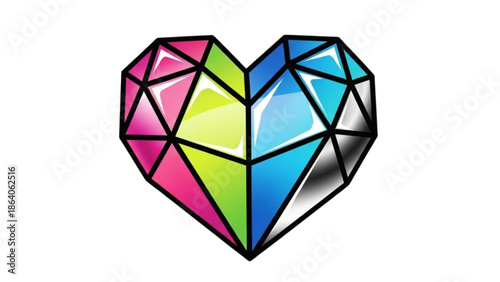 A colorful stained glass heart illustration showcasing vibrant colors and geometric patterns