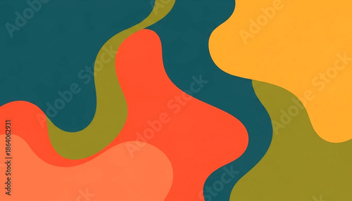 Vibrant abstract illustration featuring wavy shapes in diverse colors from a direct viewpoint