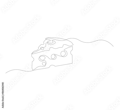 Fresh and delicious Italian holey cheese continuous line drawing. Online dairy food store logo template concept. Modern single line drawing design graphic vector illustration, vector illustration