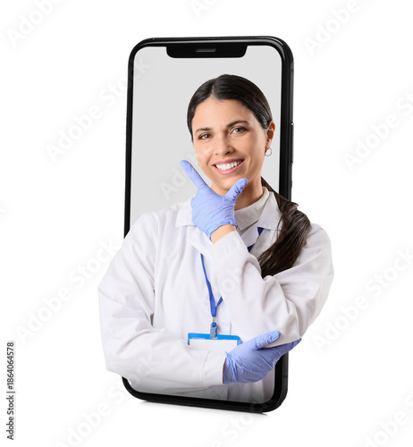 Female dentist smiling on l...