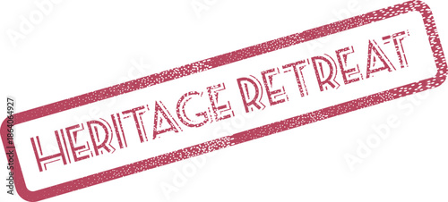 Rustic distressed red rubber stamp mark for a peaceful Heritage Retreat gathering promotion