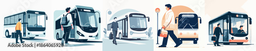 A  Man Getting on a Bus Vector Illustration