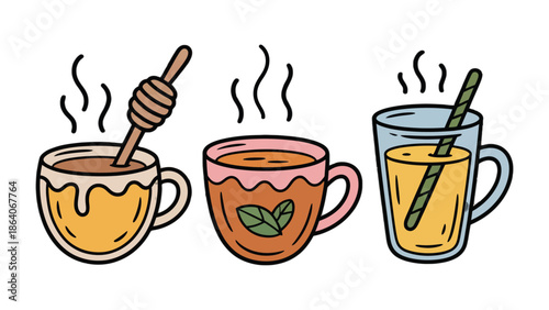 Warm Beverage Collection: A curated ensemble of inviting cups, each brimming with a flavorful, steaming beverage. Showcasing the soothing essence of these delightful drinks. 