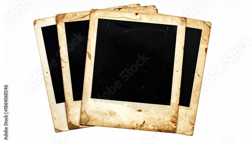 Vintage polaroid photos with distressed texture and blank black space