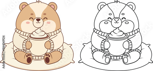 Vector Illustration of a cute hamster sitting on the pillow