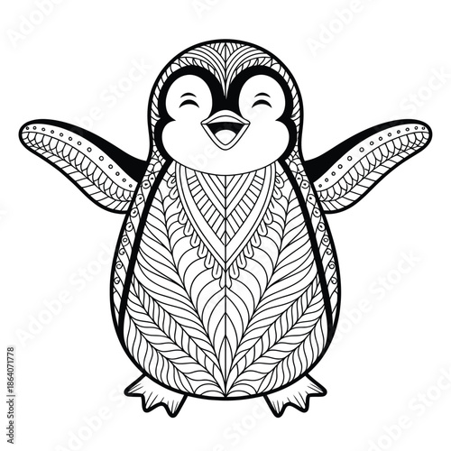 Happy penguin with outstretched wings isolated on white background, Vector, illustration
