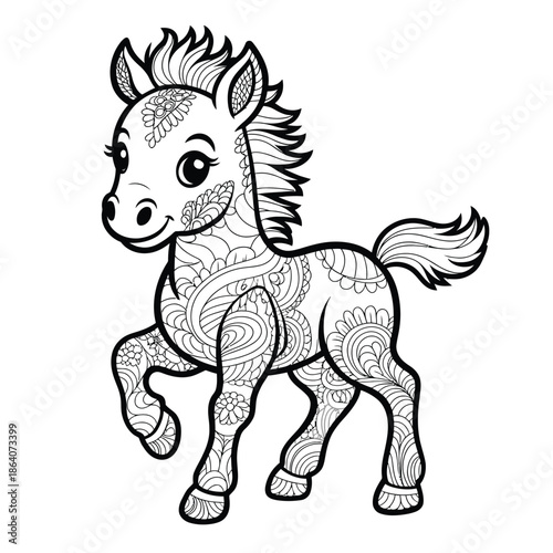 Playful foal in motion isolated on white background, Vector, illustration