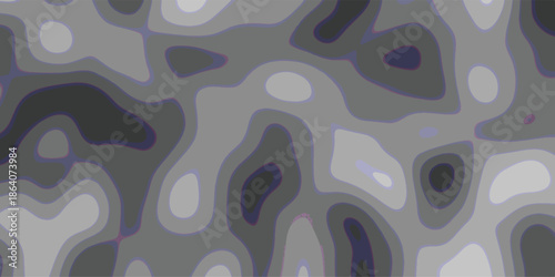 Abstract grayscale pattern with organic shapes and subtle purple and blue outlines, resembling a topographic map with varied contour lines and textured surface