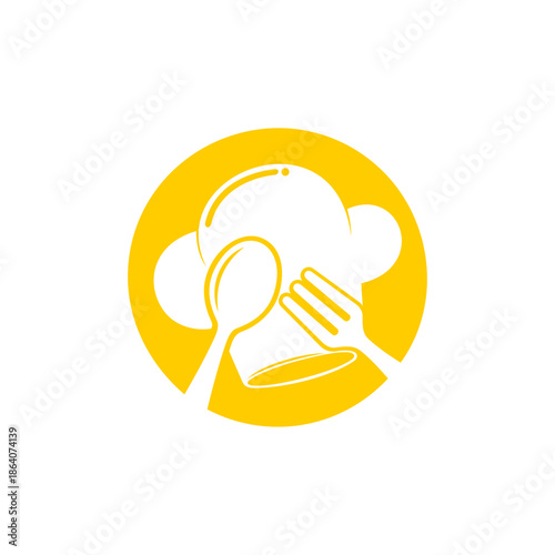 Chef hat element logo design template combined with spoon and fork, logo for fast food. Vector illustration