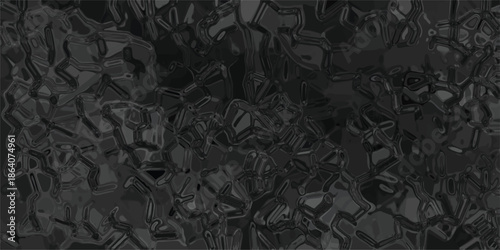 Dark abstract background with a complex network of interconnected, irregular geometric shapes and fluid-like textures in deep grayscale tones