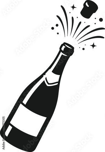 Champagne icon. Black silhouette of a champagne bottle. Iconography. Vector