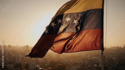 Venezuelan flag on the sunset 