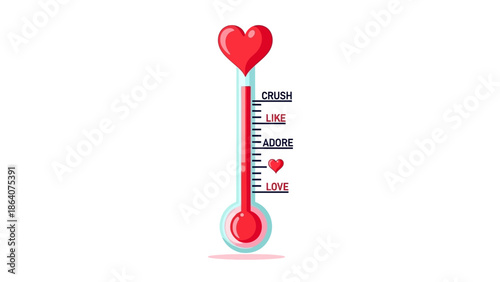 Love thermometer with heart design showing affection levels