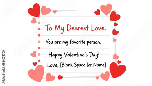 Valentine's Day Card with Hearts and Personalized Message Space