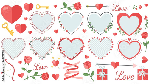 Romantic Heart and Rose Elements for Valentine's Day Designs