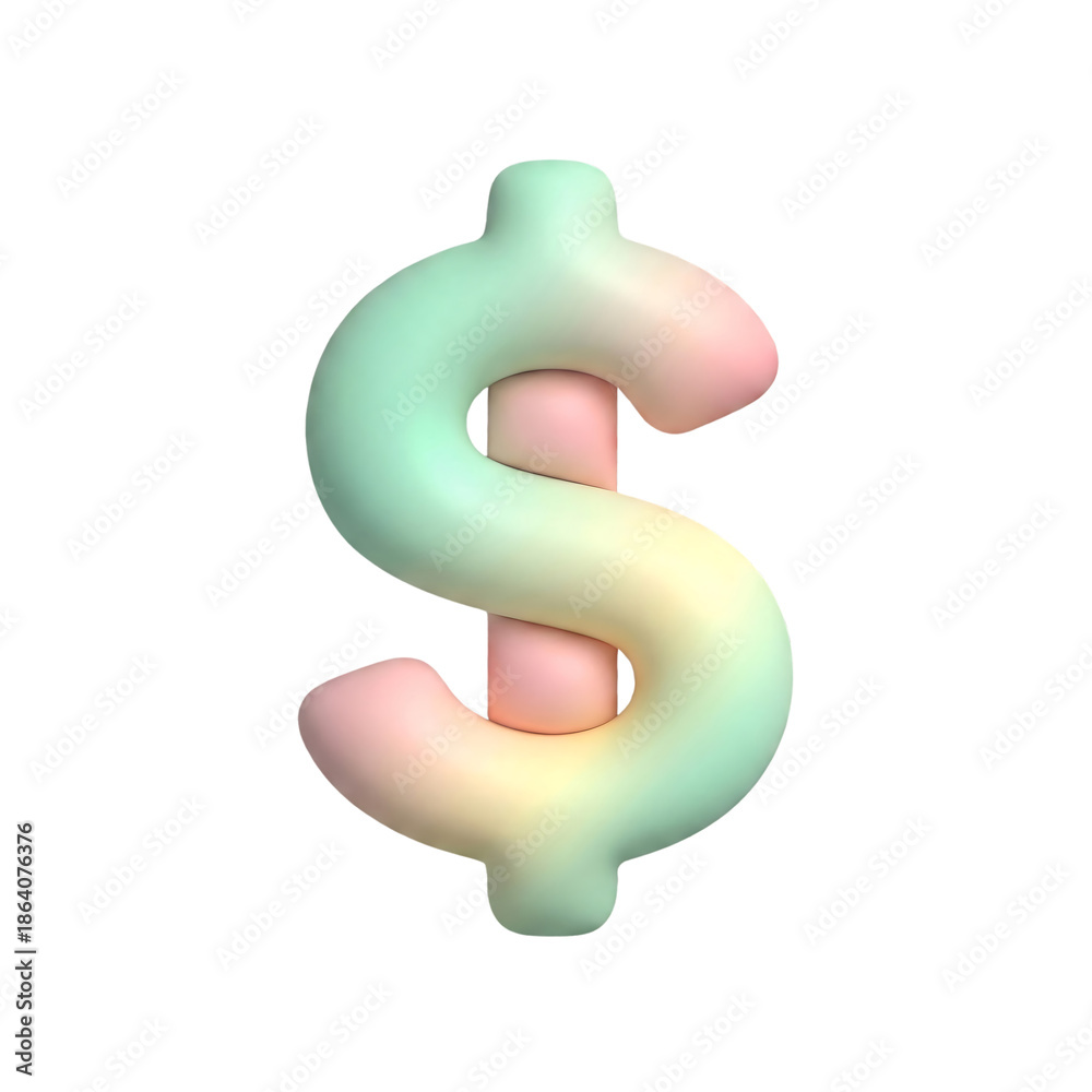 Naklejka premium 3D gradient pastel dollar money symbol icon isolated on white background for financial app and web interface design