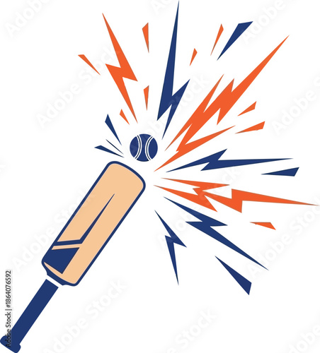 Cricket bat hitting ball explosion isolated on transparent background