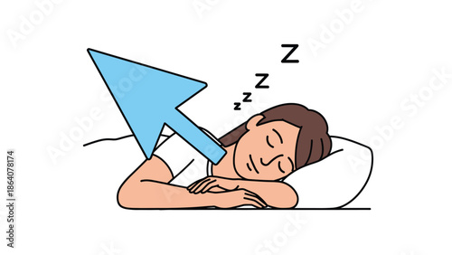Woman peacefully sleeping with blue arrow pointing to her head