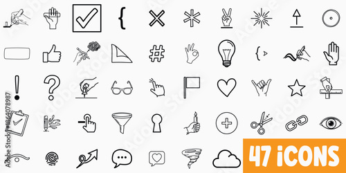 Collection of 47 isolated icons on transparent background