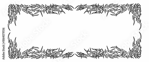 Collection of vector images featuring intricate neo-gothic tribal rectangular frames or borders in black on a white background.