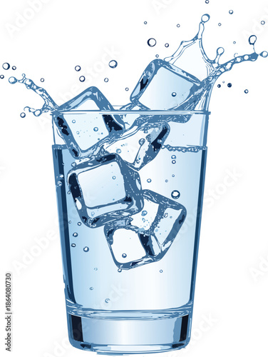 Glass of Water with Ice Cubes Clinking in Motion Capturing Refreshment and Refreshing Beverage Concept